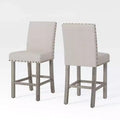 Rustic Log Wood Counter High Stool Set of 2, Farmhouse Upholstered Cushion Dining Chair Armless-Morden Fort