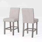 Rustic Log Wood Counter High Stool Set of 2, Farmhouse Upholstered Cushion Dining Chair Armless-Morden Fort