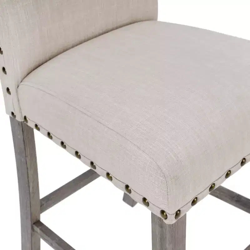 Juego de 2 taburetes rústicos de madera de tronco para barra alta, sillas de comedor sin brazos tapizadas estilo casa de campo