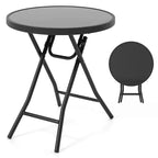 Mesa Auxiliar Plegable Redonda de 18 Pulgadas, Mesa de Centro Compacta con Tapa de Vidrio Templado Negra/Gris