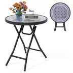 Mesa Auxiliar Plegable Redonda de 18 Pulgadas, Mesa de Centro Compacta con Tapa de Vidrio Templado Negra/Gris