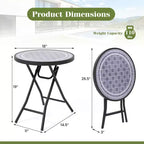 Mesa Auxiliar Plegable Redonda de 18 Pulgadas, Mesa de Centro Compacta con Tapa de Vidrio Templado Negra/Gris