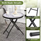 Mesa Auxiliar Plegable Redonda de 18 Pulgadas, Mesa de Centro Compacta con Tapa de Vidrio Templado Negra/Gris