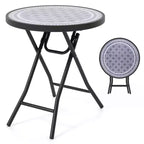 Mesa Auxiliar Plegable Redonda de 18 Pulgadas, Mesa de Centro Compacta con Tapa de Vidrio Templado Negra/Gris