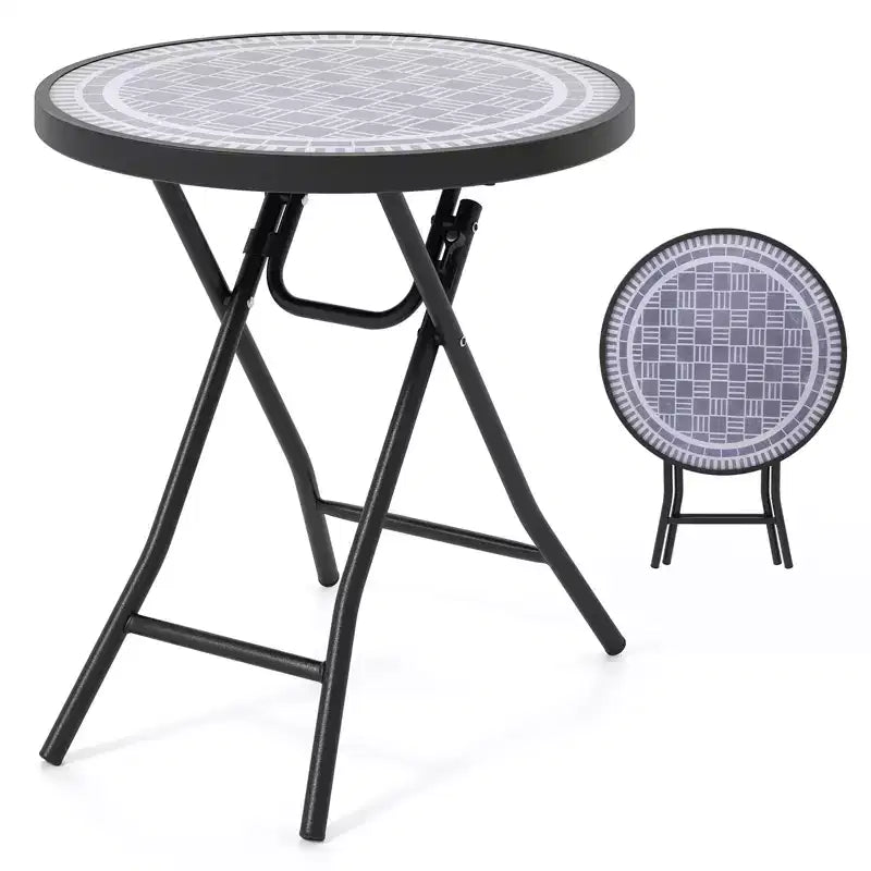 Mesa Auxiliar Plegable Redonda de 18 Pulgadas, Mesa de Centro Compacta con Tapa de Vidrio Templado Negra/Gris