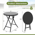 Mesa Auxiliar Plegable Redonda de 18 Pulgadas, Mesa de Centro Compacta con Tapa de Vidrio Templado Negra/Gris