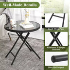 Mesa Auxiliar Plegable Redonda de 18 Pulgadas, Mesa de Centro Compacta con Tapa de Vidrio Templado Negra/Gris
