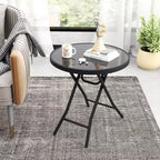 Costway 18 Folding Side Table Round Compact Coffee Table with Tempered Glass Tabletop Black/Gray