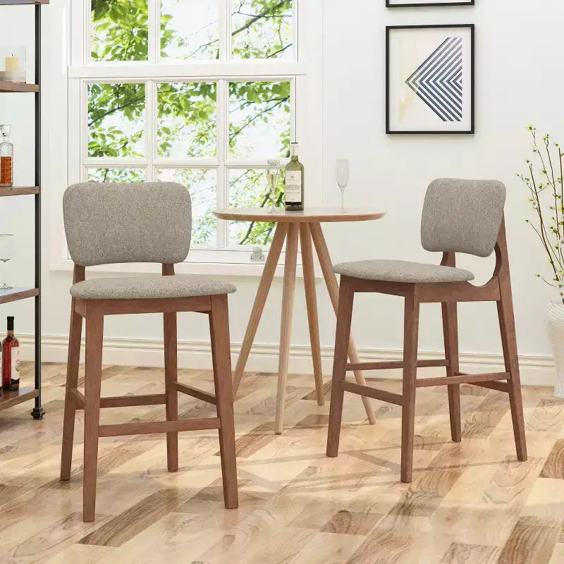 Taburetes de bar de madera de 30.5 pulgadas, tapizados en tela de estilo moderno de mediados de siglo Tally (juego de 2)