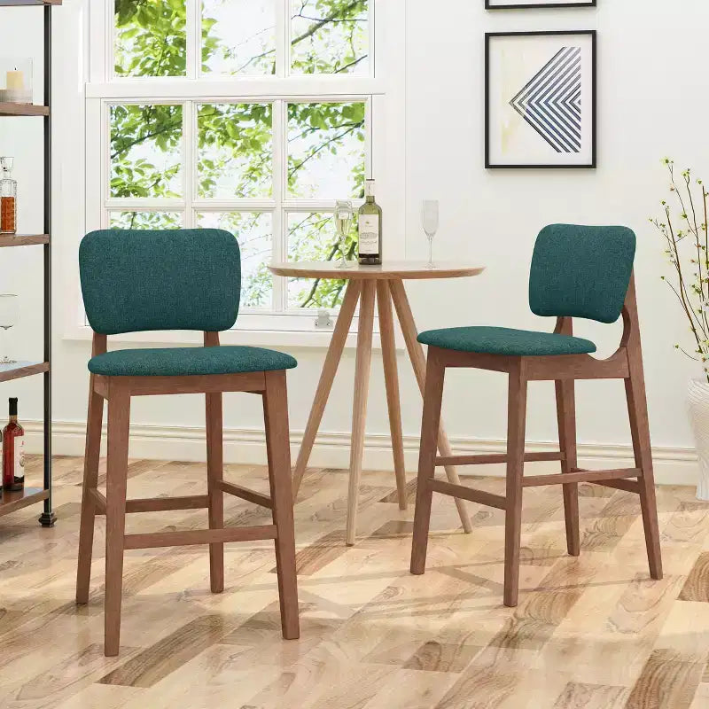 Taburetes de bar de madera de 30.5 pulgadas, tapizados en tela de estilo moderno de mediados de siglo Tally (juego de 2)