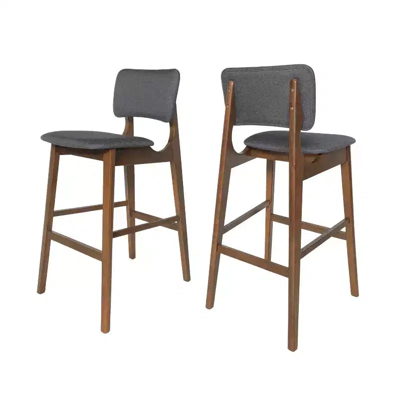 Taburetes de bar de madera de 30.5 pulgadas, tapizados en tela de estilo moderno de mediados de siglo Tally (juego de 2)