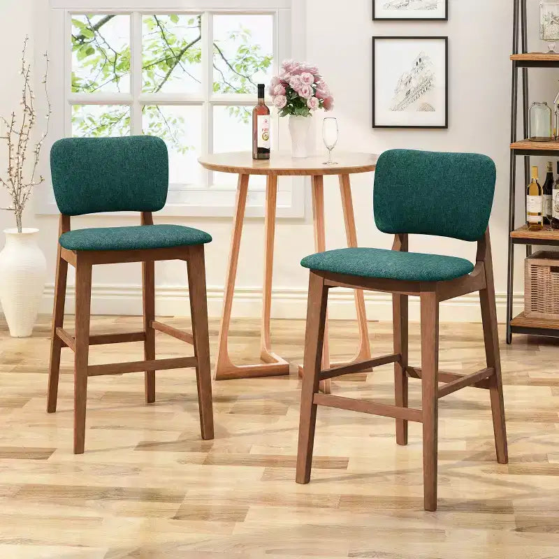 Taburetes de bar de madera de 30.5 pulgadas, tapizados en tela de estilo moderno de mediados de siglo Tally (juego de 2)