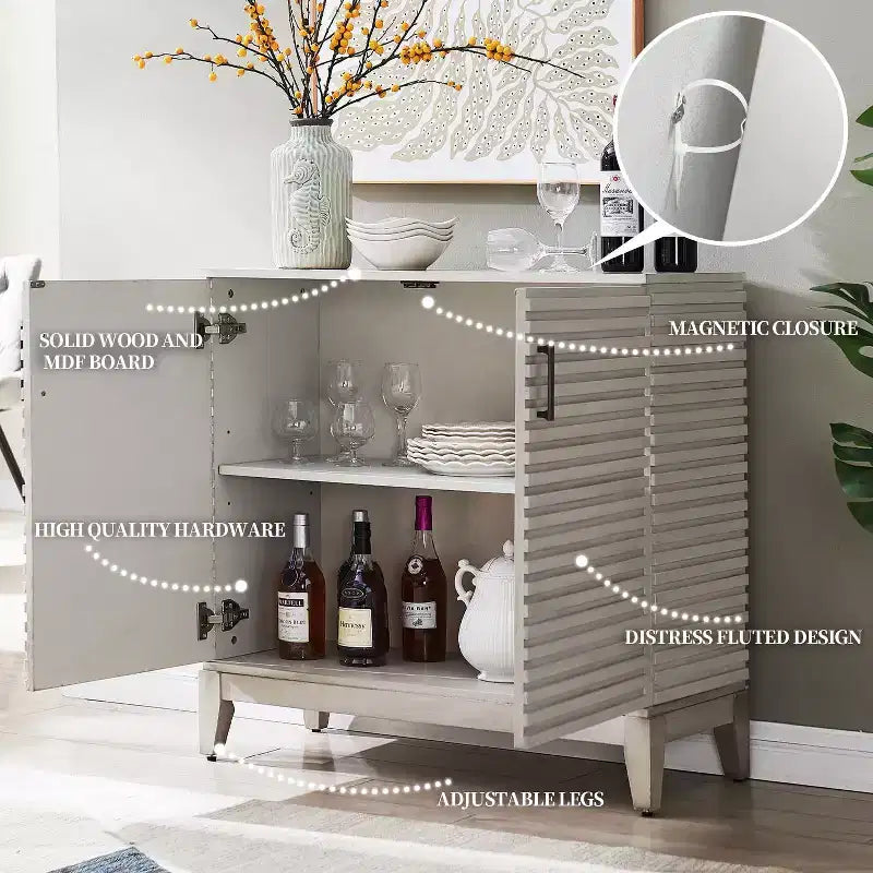Mueble Aparador de Madera con Almacenamiento, Gabinete Auxiliar de 36 pulgadas de Ancho con 2 Puertas y 2 Estantes