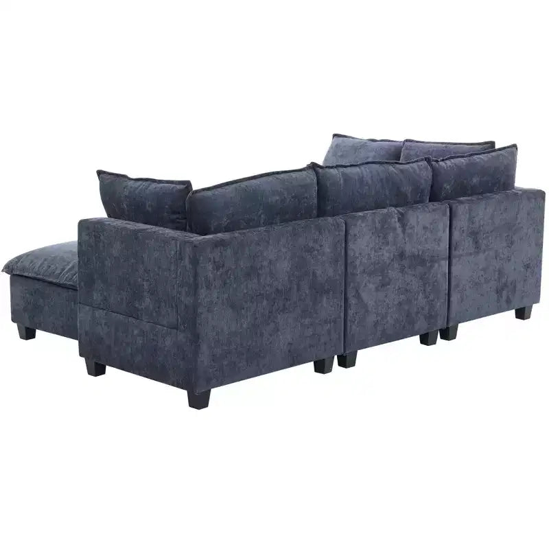 Sofá Seccional Modular en Forma de U de 90 W con Otomana Movible y Mesa de Centro con Dispositivos de Carga Ocultos