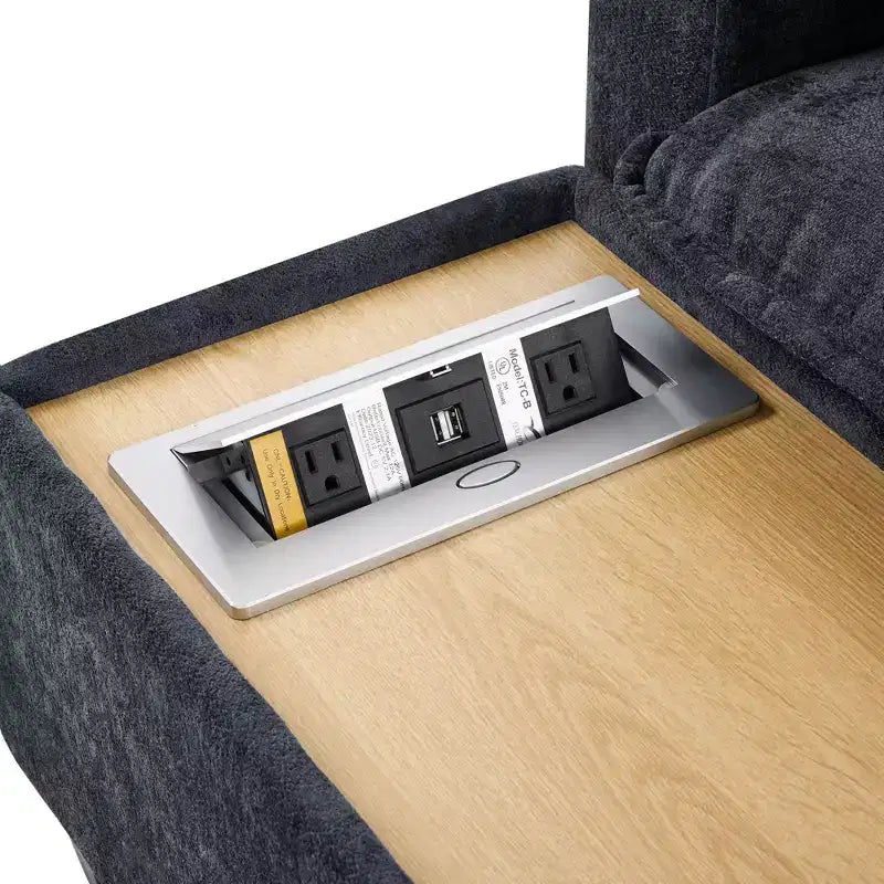 Sofá Seccional Modular en Forma de U de 90 W con Otomana Movible y Mesa de Centro con Dispositivos de Carga Ocultos