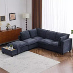 Sofá Seccional Modular en Forma de U de 90 W con Otomana Movible y Mesa de Centro con Dispositivos de Carga Ocultos
