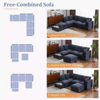 Sofá Seccional Modular en Forma de U de 90 W con Otomana Movible y Mesa de Centro con Dispositivos de Carga Ocultos