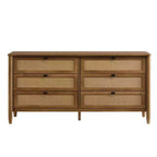 Cómoda Vichy de madera y ratán de 6 cajones con espejo
