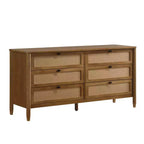 Cómoda Vichy de madera y ratán de 6 cajones con espejo