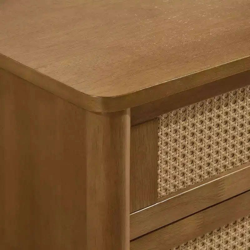 Cómoda Vichy de madera y ratán de 6 cajones con espejo
