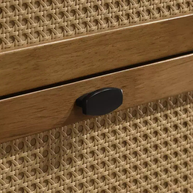 Cómoda Vichy de madera y ratán de 6 cajones con espejo