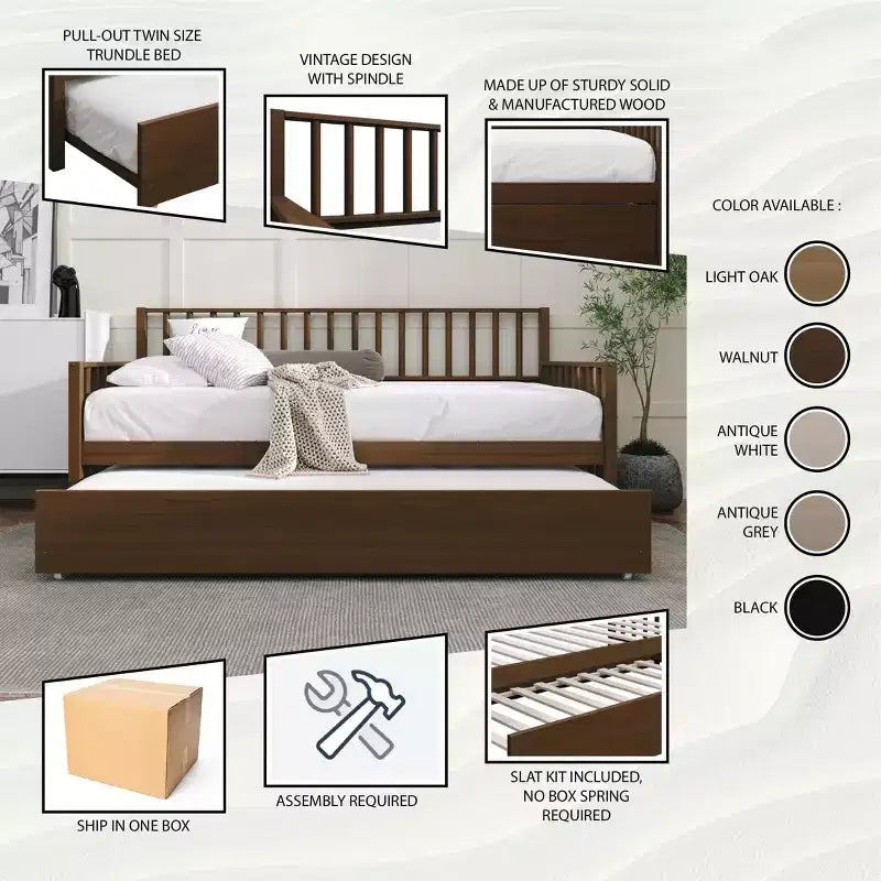 Cama nido doble de madera con cama auxiliar