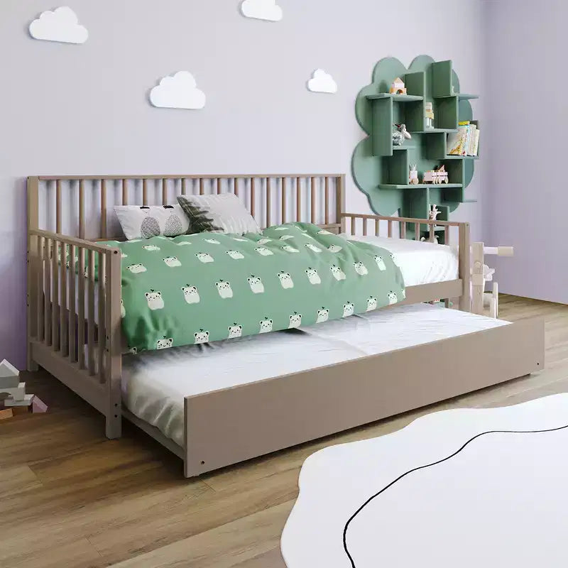 Cama nido doble de madera con cama auxiliar