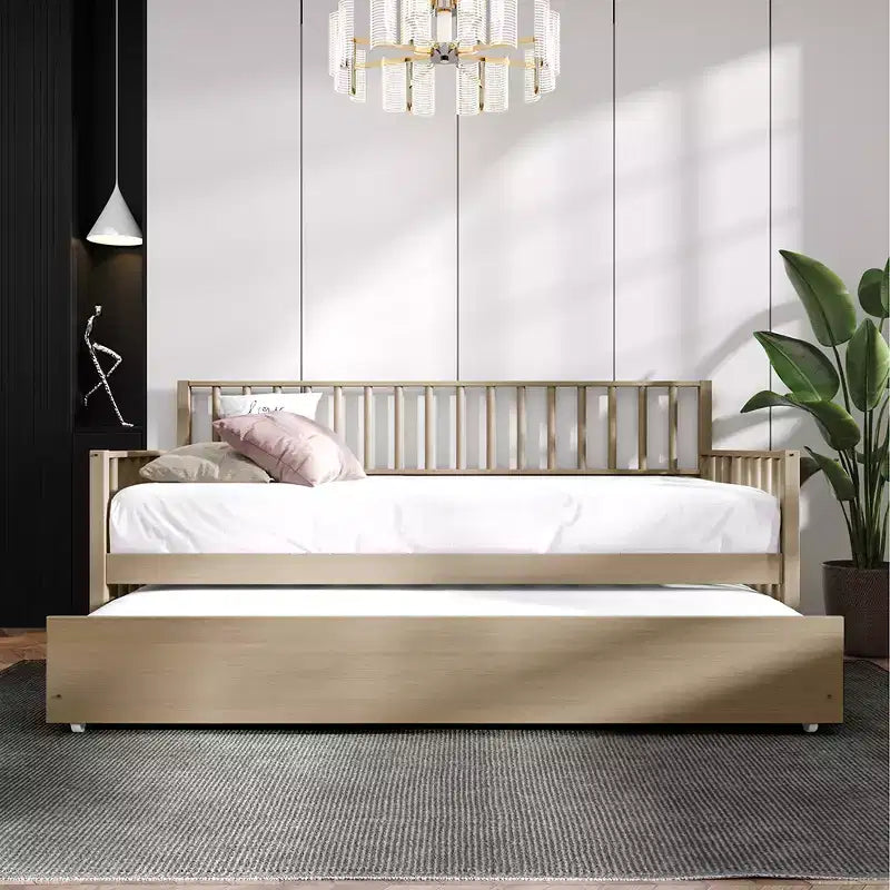 Cama nido doble de madera con cama auxiliar