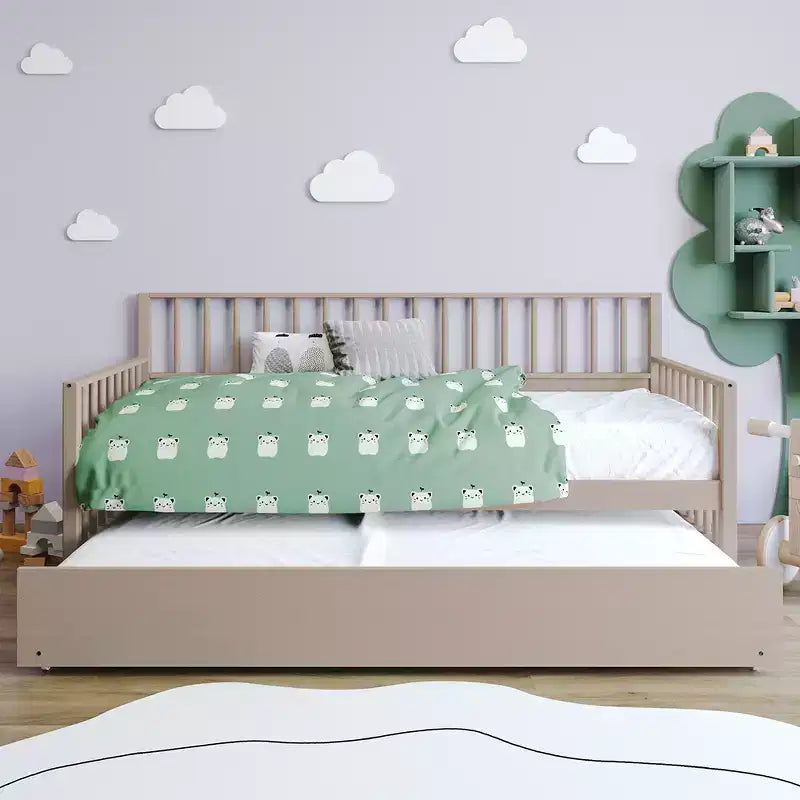 Cama nido doble de madera con cama auxiliar