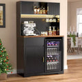 GDLF 72 Tall Bar Cabinet with Fridge Space, Fluted Coffee Liquor Hutch Cabinet with Storage