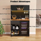 Mueble bar alto de 72 pulgadas con espacio para nevera, mueble de café y licores estriado con almacenamiento