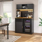Mueble bar alto de 72 pulgadas con espacio para nevera, mueble de café y licores estriado con almacenamiento