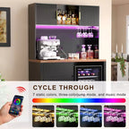 Mueble bar alto de 72 pulgadas con espacio para nevera, mueble de café y licores estriado con almacenamiento