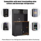 Mueble bar alto de 72 pulgadas con espacio para nevera, mueble de café y licores estriado con almacenamiento