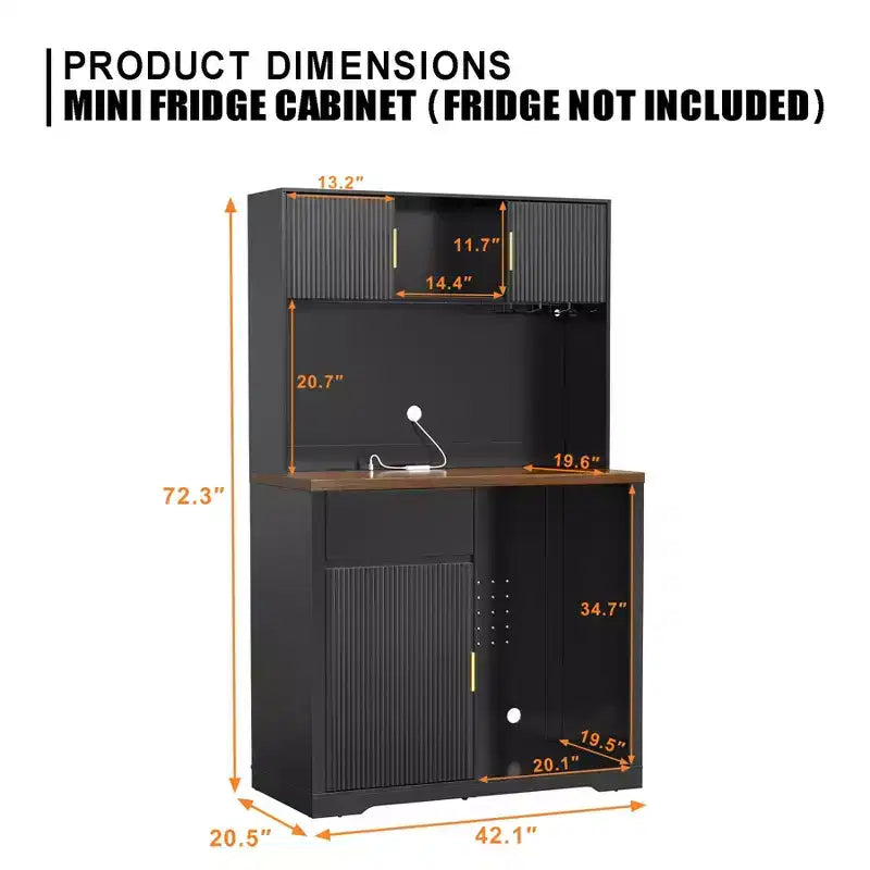 Mueble bar alto de 72 pulgadas con espacio para nevera, mueble de café y licores estriado con almacenamiento