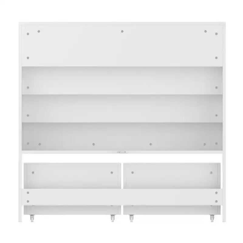 Estantería de Almacenamiento Blanca para Niños Gabinete de Almacenamiento de Juguetes Puerta Corredera + Contenedores con Ruedas + Estantes Multicapa