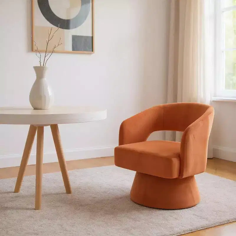 Sillón giratorio de comedor con respaldo parcialmente abierto de terciopelo terracota