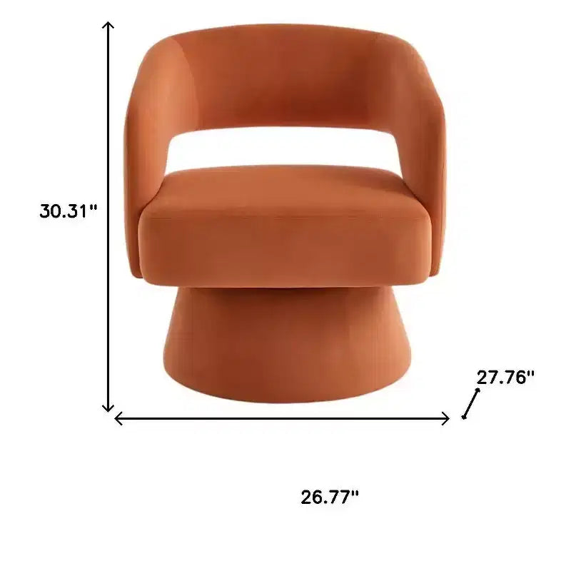 Sillón giratorio de comedor con respaldo parcialmente abierto de terciopelo terracota