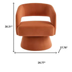 Sillón giratorio de comedor con respaldo parcialmente abierto de terciopelo terracota