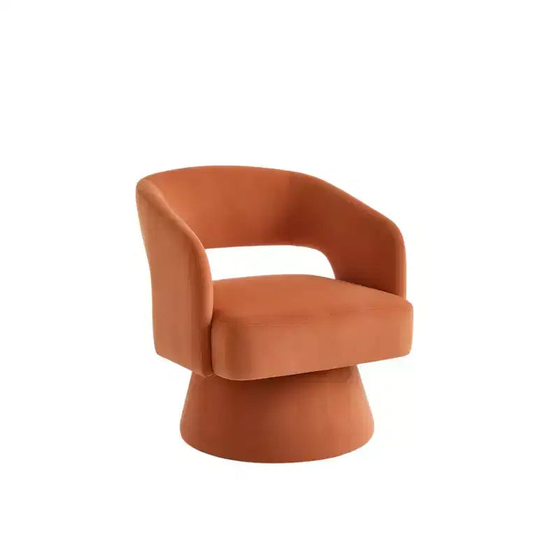 Sillón giratorio de comedor con respaldo parcialmente abierto de terciopelo terracota