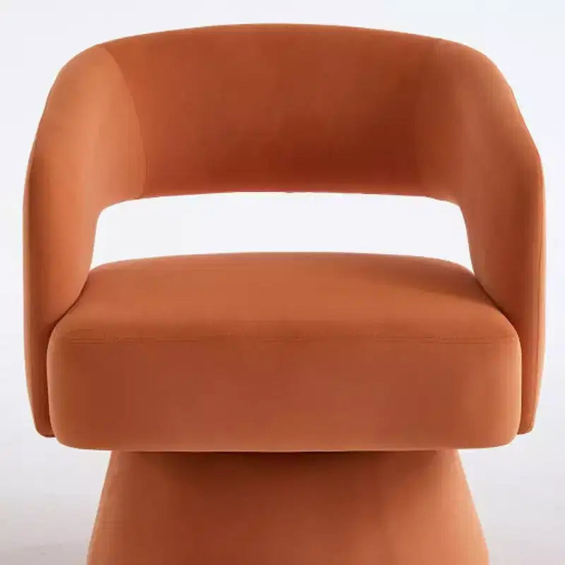 Sillón giratorio de comedor con respaldo parcialmente abierto de terciopelo terracota
