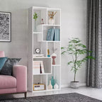 Estantería y expositor asimétrico de 5 niveles - Librería geométrica moderna con diseño de cubos escalonados para sala de estar y oficina en casa