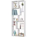 Estantería y expositor asimétrico de 5 niveles - Librería geométrica moderna con diseño de cubos escalonados para sala de estar y oficina en casa