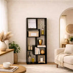 Estantería y expositor asimétrico de 5 niveles - Librería geométrica moderna con diseño de cubos escalonados para sala de estar y oficina en casa