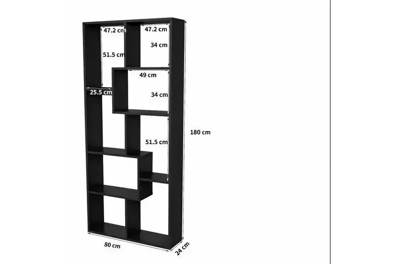 Estantería y expositor asimétrico de 5 niveles - Librería geométrica moderna con diseño de cubos escalonados para sala de estar y oficina en casa