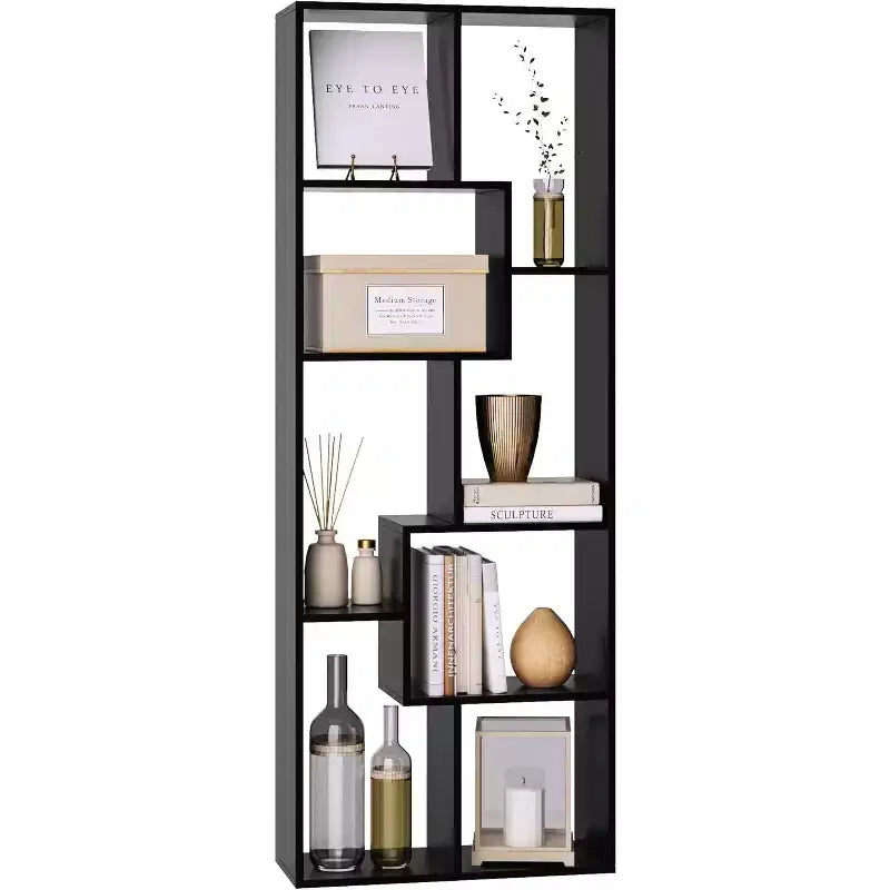 Estantería y expositor asimétrico de 5 niveles - Librería geométrica moderna con diseño de cubos escalonados para sala de estar y oficina en casa