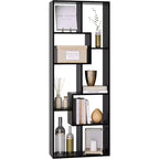 Estantería y expositor asimétrico de 5 niveles - Librería geométrica moderna con diseño de cubos escalonados para sala de estar y oficina en casa