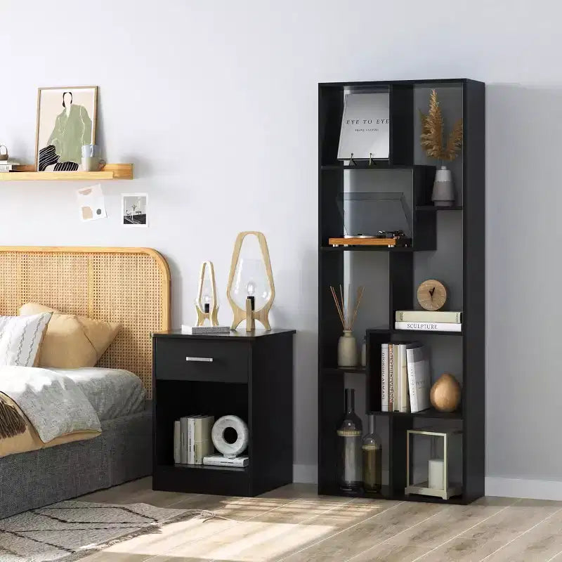 Asymmetrical 5 Tier Bookshelf & Display Shelf - Modern Geometric Bookcase with Staggered Cube Design for Living Room & Home Office