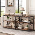 Lantine 70.9-Inch Extra Long Console Table, Modern Sofa Table with Storage Shelves, 3-Tier Industrial Hallway Entryway Table for Living Room, Brown