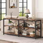 Lantine 70.9-Inch Extra Long Console Table, Modern Sofa Table with Storage Shelves, 3-Tier Industrial Hallway Entryway Table for Living Room, Brown